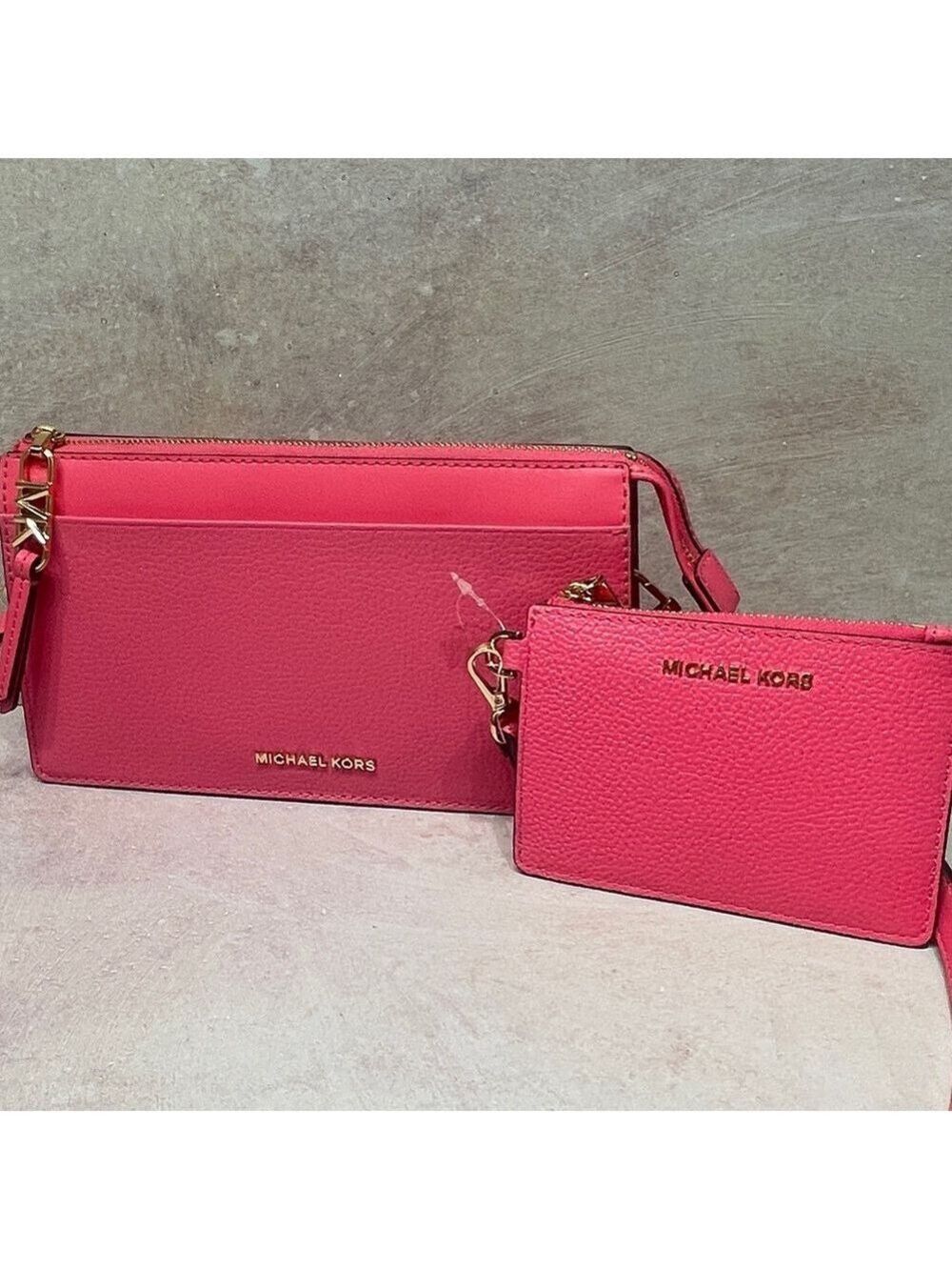 Michael Kors Pebble Leather Pouchette & Matching Wallet Camila Rose Pink - Picture 2 of 7